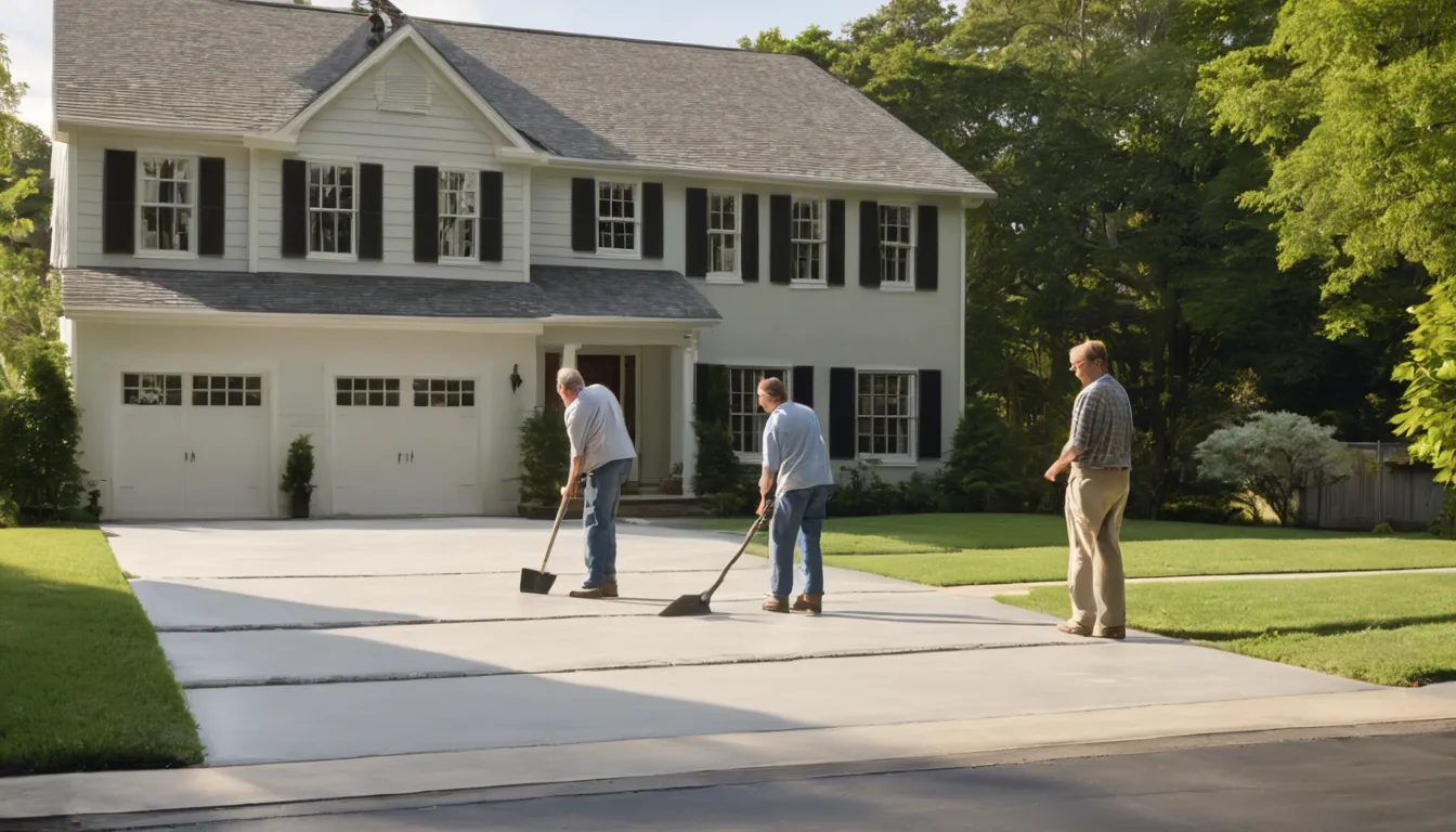 A new concrete driveway beside a colonial home in Alexandria